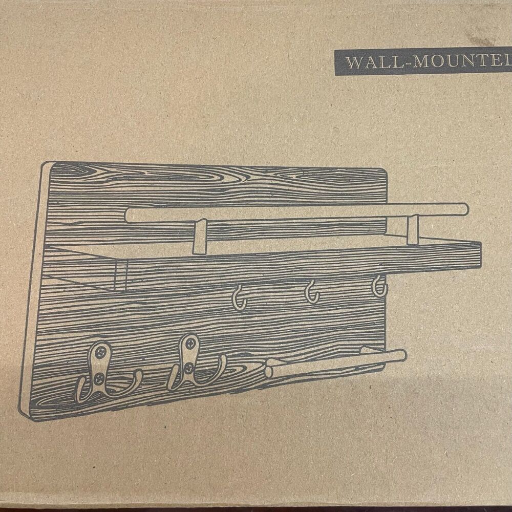 OurWarm Key Holder Brown Wall Mounted Mail Holder Shelf Wood Organizer Rustic - Picture 6 of 7